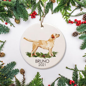 Personalized Yellow Lab Labrador Christmas Ornament, Custom Dog Ornament Labrador, For Dog Lover, Puppy 1St Christmas Ornament, Ceramic Ornament Keepsake For Christmas Tree, Ps076