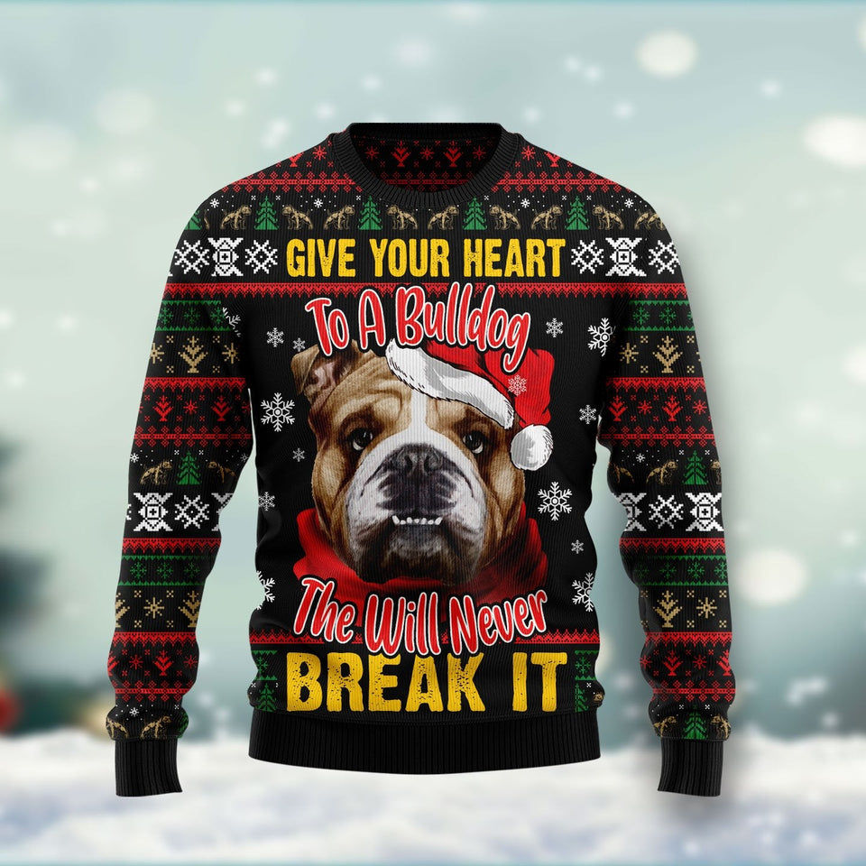 Give Your Heart Bulldog Ugly Christmas Sweater 