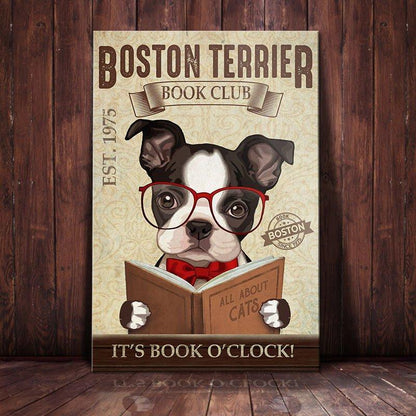 Boston Terrier Dog Book Club Canvas Wall Art, Wall Decor Visual Art