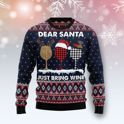 Santa Just Bring Wine Ugly Christmas Sweater 
