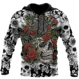 Skull Gifts Rose Red Skull all over printed US Unisex Size Hoodie