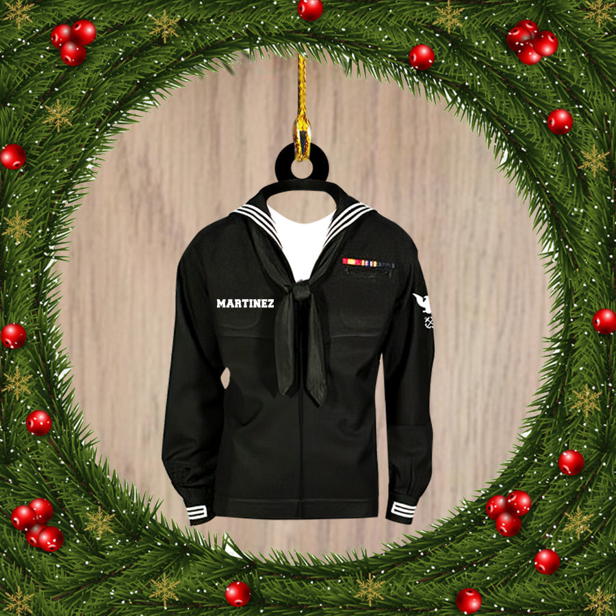 Ornament - Sailor Shirt Navy Custom Name Shaped Ornament, Custom Shaped Flat Ornament Christmas, Christmas Decor