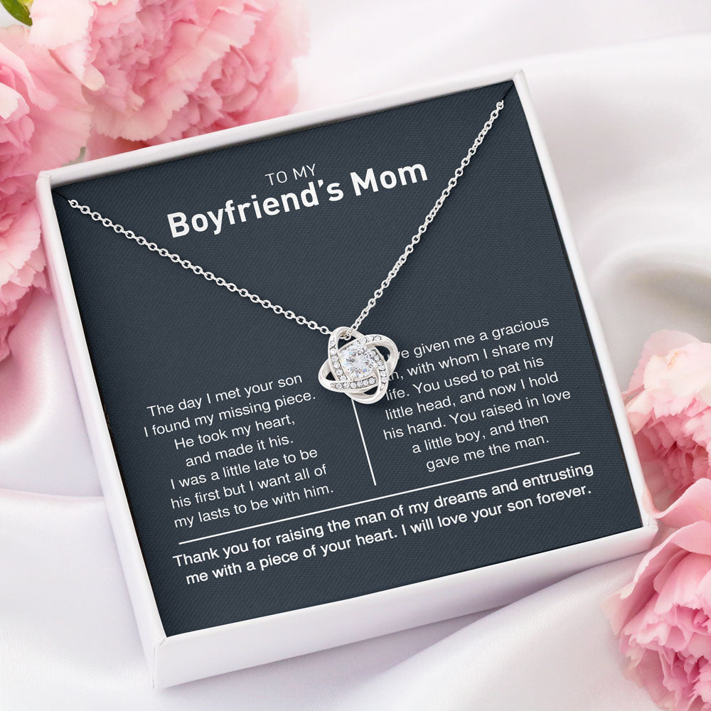 Necklace for Boyfriend's Mom, Gift for Birthday - To My Boyfirend's Mom I Will Love Your Son Forever, Love Knot Necklace
