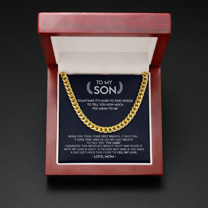 To My Son - A Hug Just Hold This Close To Feel My Love - Cuban Link Chain Necklace