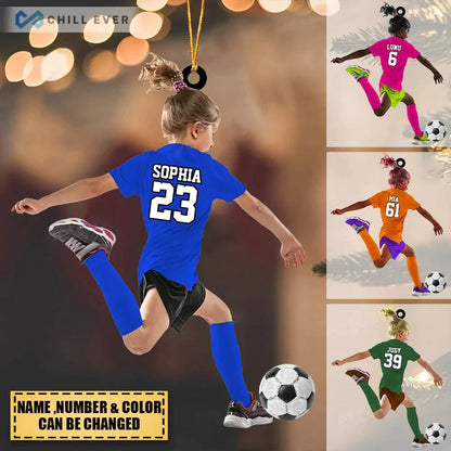 Personalized Little Girl/Kid Soccer Players Acrylic Christmas Ornament - Gift For Soccer Lovers, Custom Shape Ornament Christmas HB