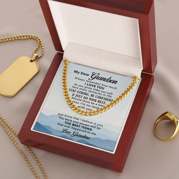 Necklace for Grandson - To My Dear Grandson Necklace from Grandma Always Remember How Much I Love You, Gift for Grandson Cuban Link Chain Necklace XL051N