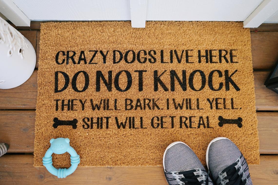 Crazy Dog Lives Here Doormat | Colorful | Size 8x27'' 24x36''