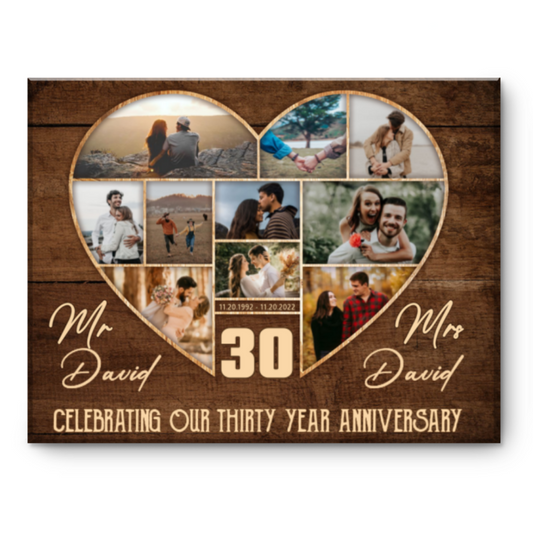 30th Wedding Anniversary Present, Gift For 30th Anniversary, Heart Shape Photo Collage