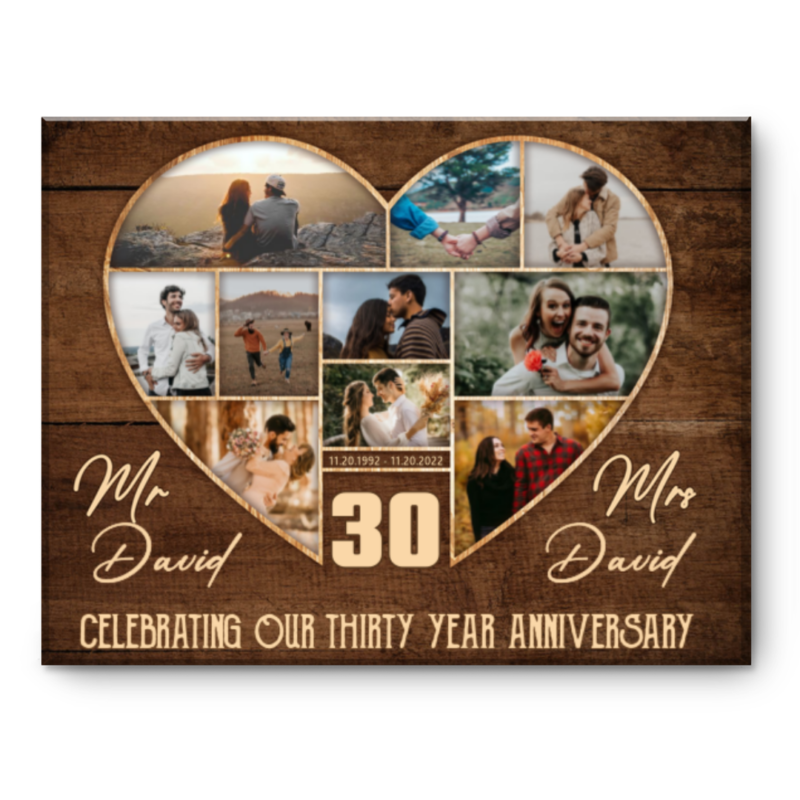 30th Wedding Anniversary Present, Gift For 30th Anniversary, Heart Shape Photo Collage