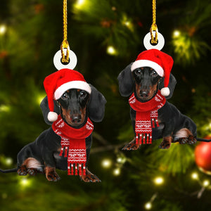 Dachshund wear Christmas Hat - Car Ornament - Gift for Dachshund Dog Lover