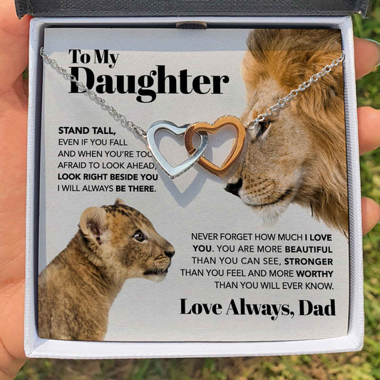 Interlocking Hearts Necklace- To My Daughter - Stronger Than You Feel - Dad Necklace