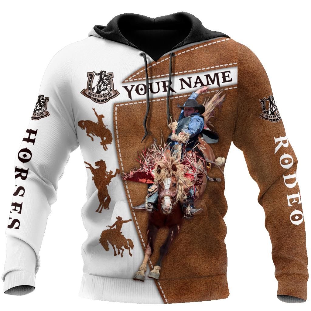 Bull Riding Gifts Personalized Name Rodeo All Over Printed Bucking Horse US Unisex Size Hoodie