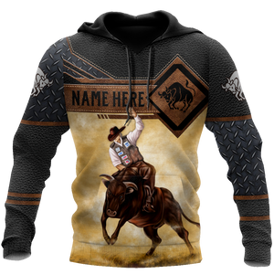 Bull Riding Gifts Personalized Name Bull Riding All Over Printed Cowboy Up US Unisex Size Hoodie