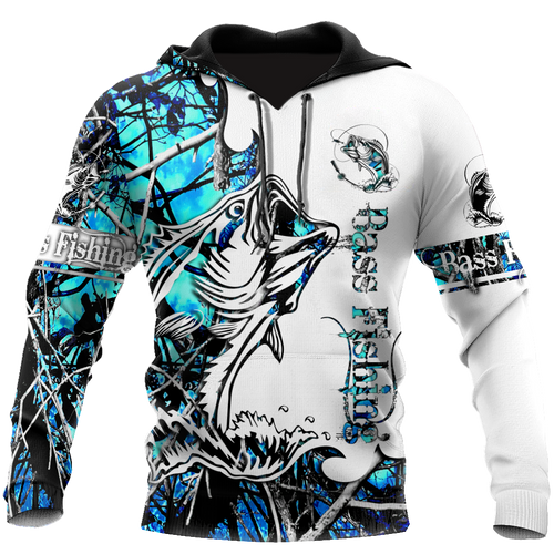 Fishing Gifts Bass Fishing Sport Blue Camo Tattoo US Unisex Size Hoodie