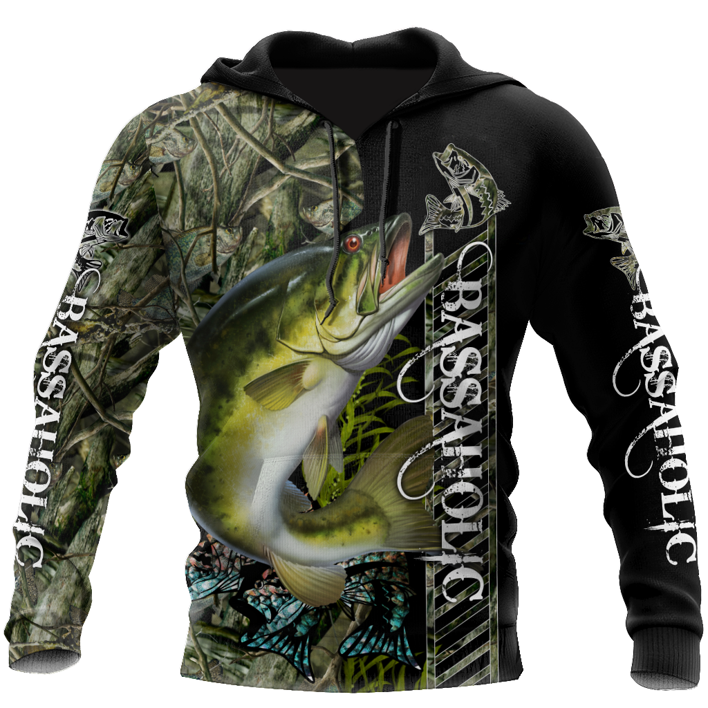 Fishing Gifts Fishaholic Bass Fishing Camo US Unisex Size Hoodie