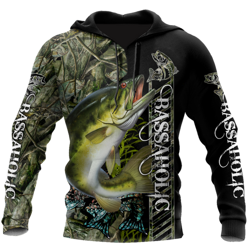 Fishing Gifts Fishaholic Bass Fishing Camo US Unisex Size Hoodie