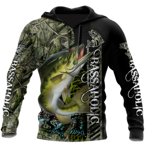 Fishing Gifts Fishaholic Bass Fishing Camo US Unisex Size Hoodie