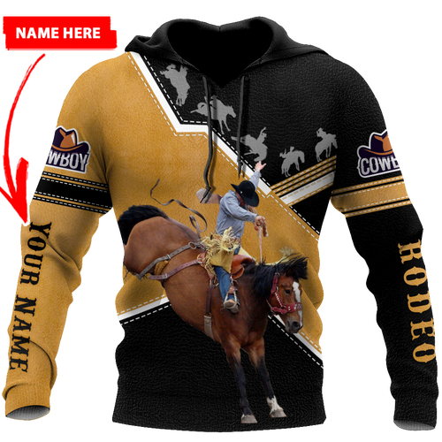 Bull Riding Gifts Personalized Name Rodeo All Over Printed Bucking Horse US Unisex Size Hoodie