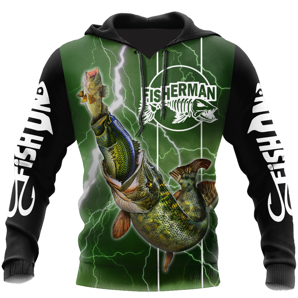 Fishing Gifts The Great Fish Eats The Small Green Fishing US Unisex Size Hoodie