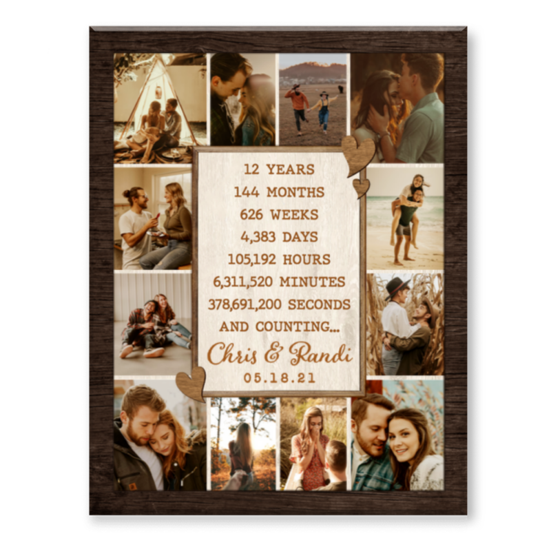 12th Anniversary Photo Collage Canvas, Custom 12 Year Anniversary Gift