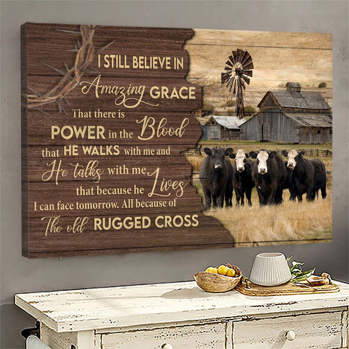 Aberdeen Angus Tranquil farm Jesus The old rugged cross - Matte Canvas