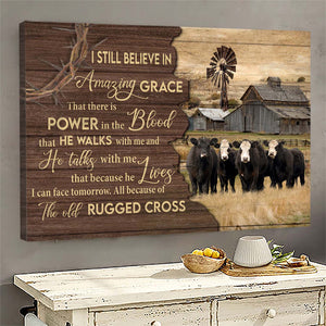 Aberdeen Angus Tranquil farm Jesus The old rugged cross - Matte Canvas