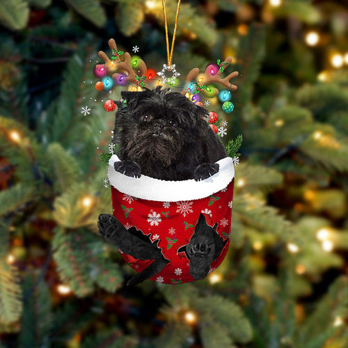 Affenpinscher In Snow Pocket Christmas Ornament, Dog Flat Acrylic Ornament