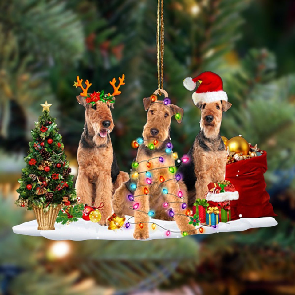 Ornament- Airedale Terrier-Christmas Dog Friends Hanging Ornament, Happy Christmas Ornament, Car Ornament