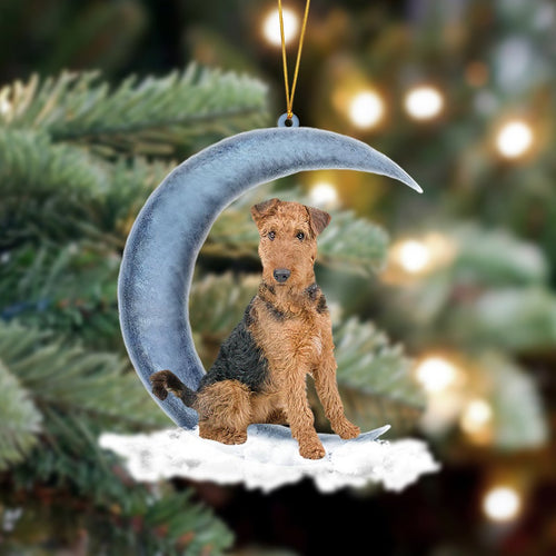 Godmerch- Ornament- Airedale Terrier Sits On The Moon Hanging Ornament Dog Ornament, Car Ornament, Christmas Ornament