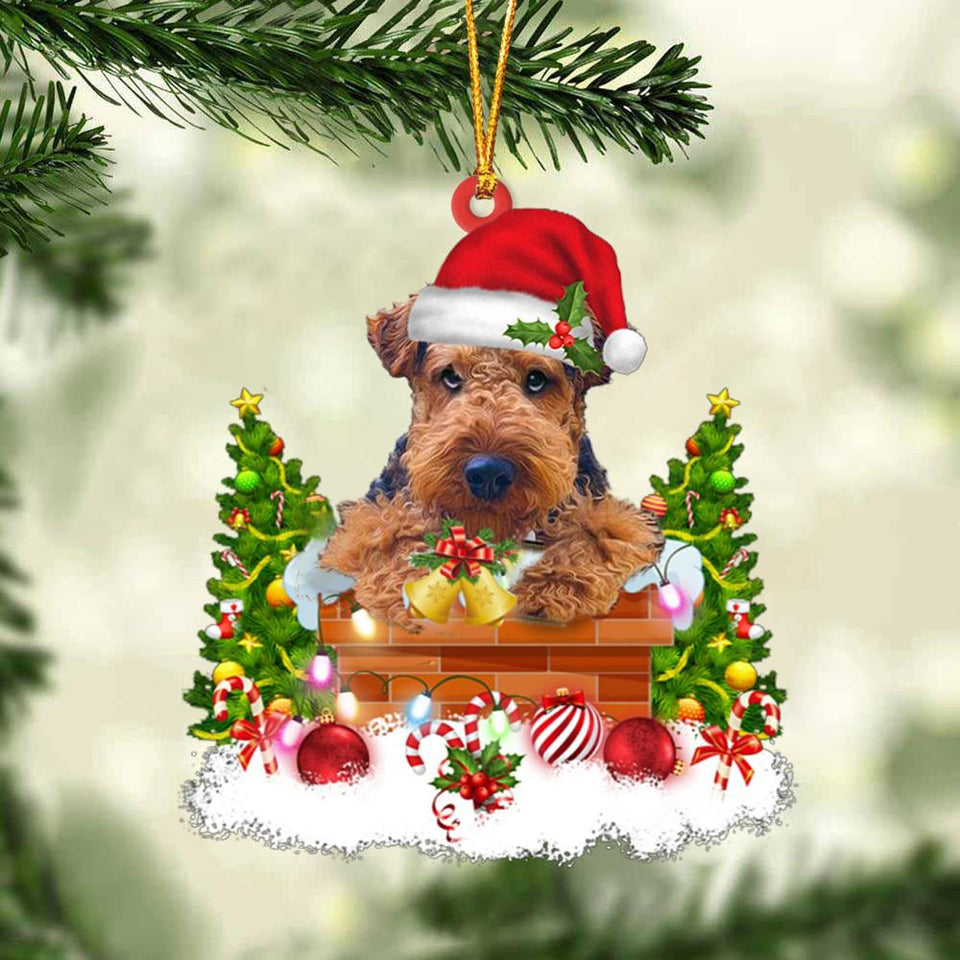 Airedale Terrier In The Chimney Hanging Ornament Dog Christmas Ornament
