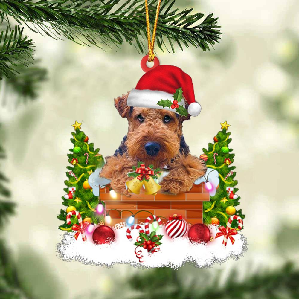Airedale Terrier In The Chimney Hanging Ornament Dog Christmas Ornament