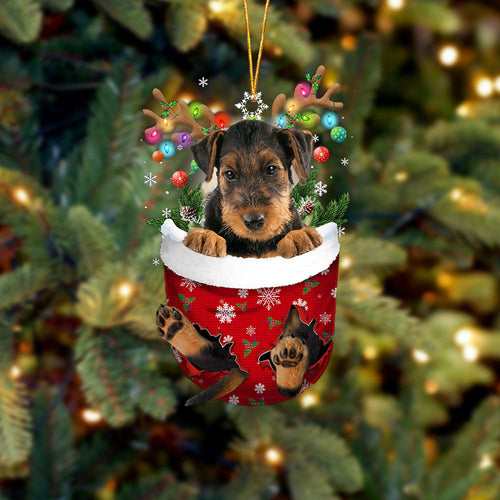 Airedale Terrier In Snow Pocket Christmas Ornament Flat Acrylic Dog Ornament