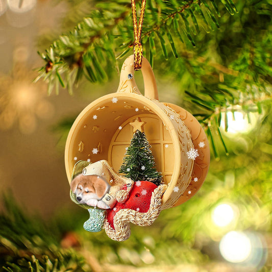 Godmerch Akita Inu Sleeping In A Tiny Cup Christmas Holiday-Two Sided Ornament