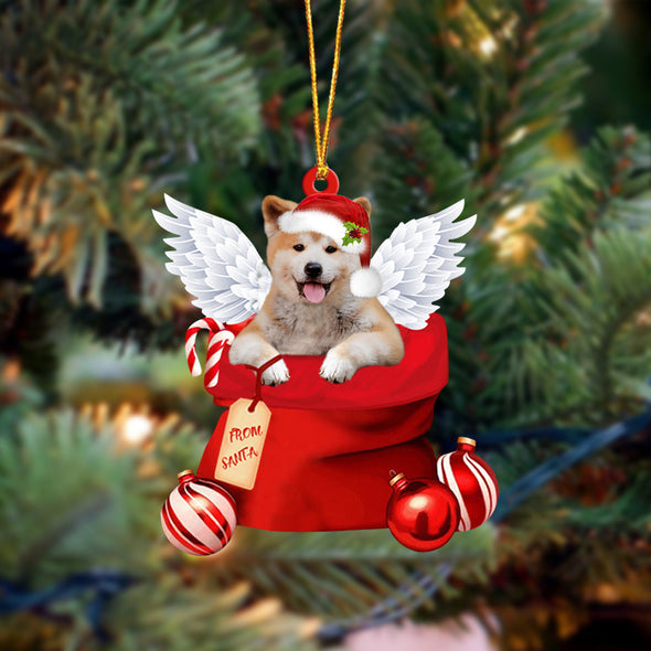 Akita Inu Angel Gift From Santa Christmas Ornament, Dog Flat Acrylic Ornament