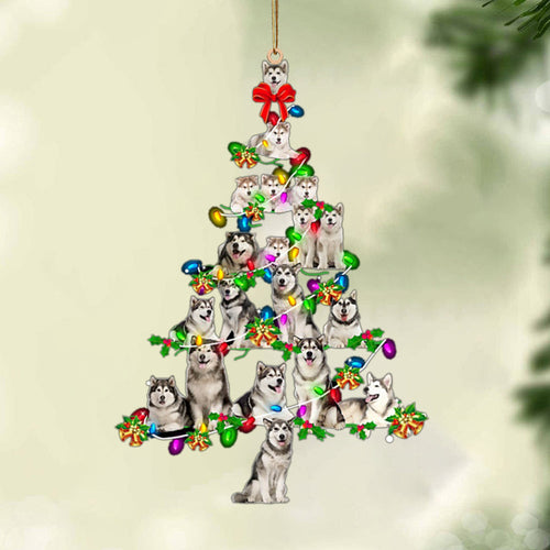 Ornament- Alaskan Malamute-Christmas Tree Lights-Two Sided Ornament, Happy Christmas Ornament, Car Ornament