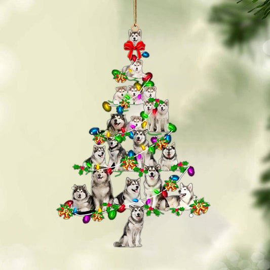 Ornament- Alaskan Malamute-Christmas Tree Lights-Two Sided Ornament, Happy Christmas Ornament, Car Ornament
