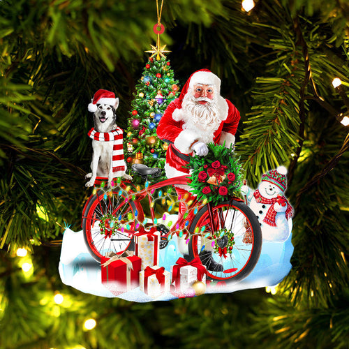Godmerch- Ornament- Alaskan Malamute On Santa's Bike Ornament Dog Ornament, Car Ornament, Christmas Ornament