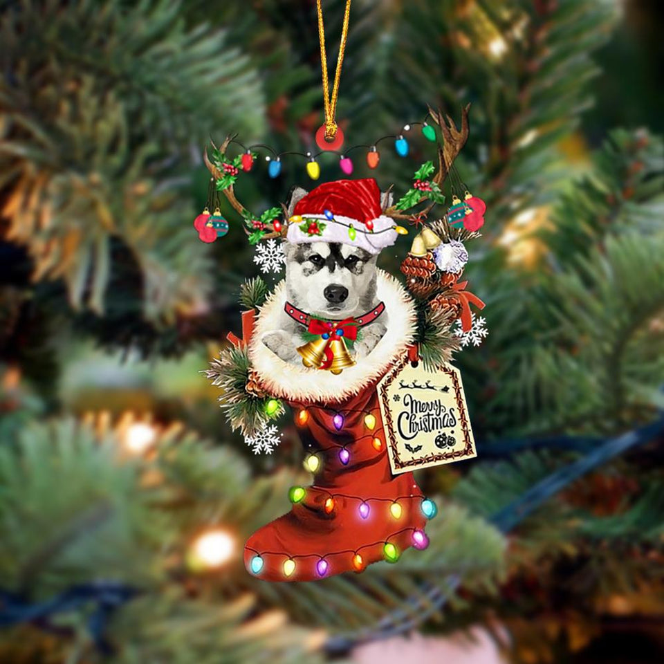 Godmerch- Ornament- Alaskan Malamutes-Xmas Boot-Two Sided Ornament, Happy Christmas Ornament, Car Ornament