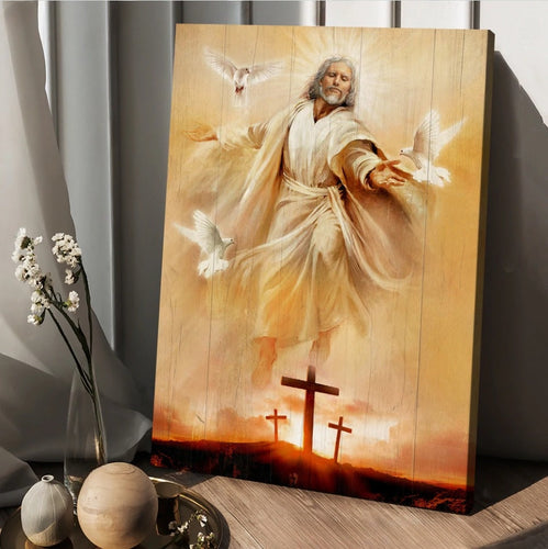Amazing Jesus painting, Pretty dove drawing, Orange sunset - Matte Canvas
