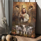 Amazing Jesus painting White lamb Lion's eyes Walking with Jesus - Matte Canvas