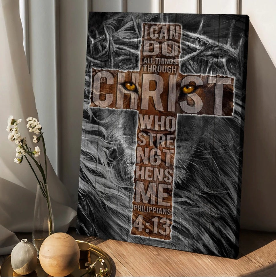 Amazing cross Lion I can do all things through Christ - Matte Canvas