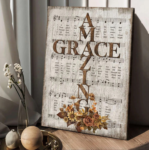 Amazing grace song Vintage flower Jesus cross - Matte Canvas