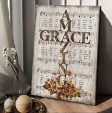 Amazing grace song Vintage flower Jesus cross - Matte Canvas
