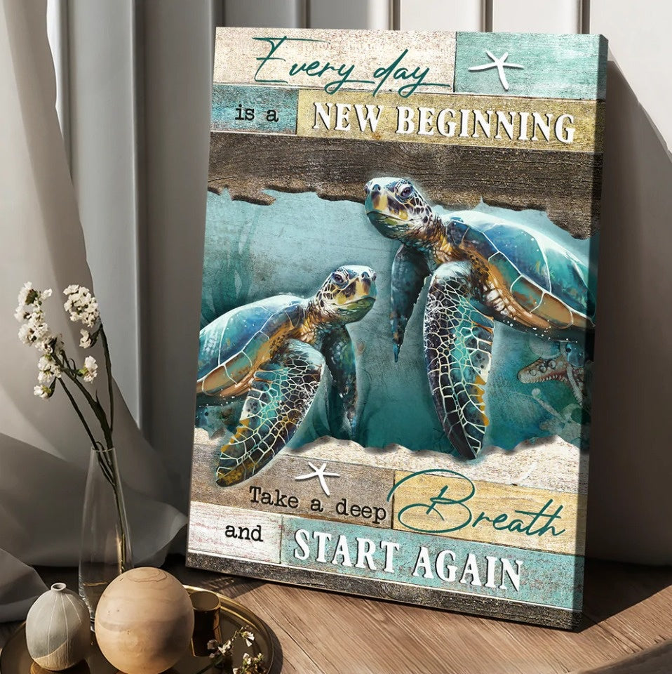 Turtle Deep ocean Every day is a new beginning - Matte Canvas