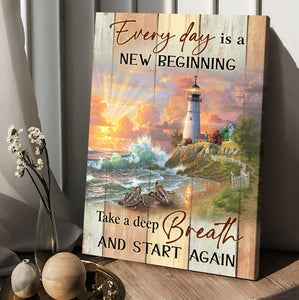 Amazing sunset, Lighthouse, Every day is new beginning - Matte Canvas