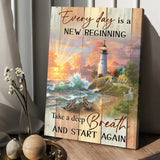 Amazing sunset, Lighthouse, Every day is new beginning - Matte Canvas