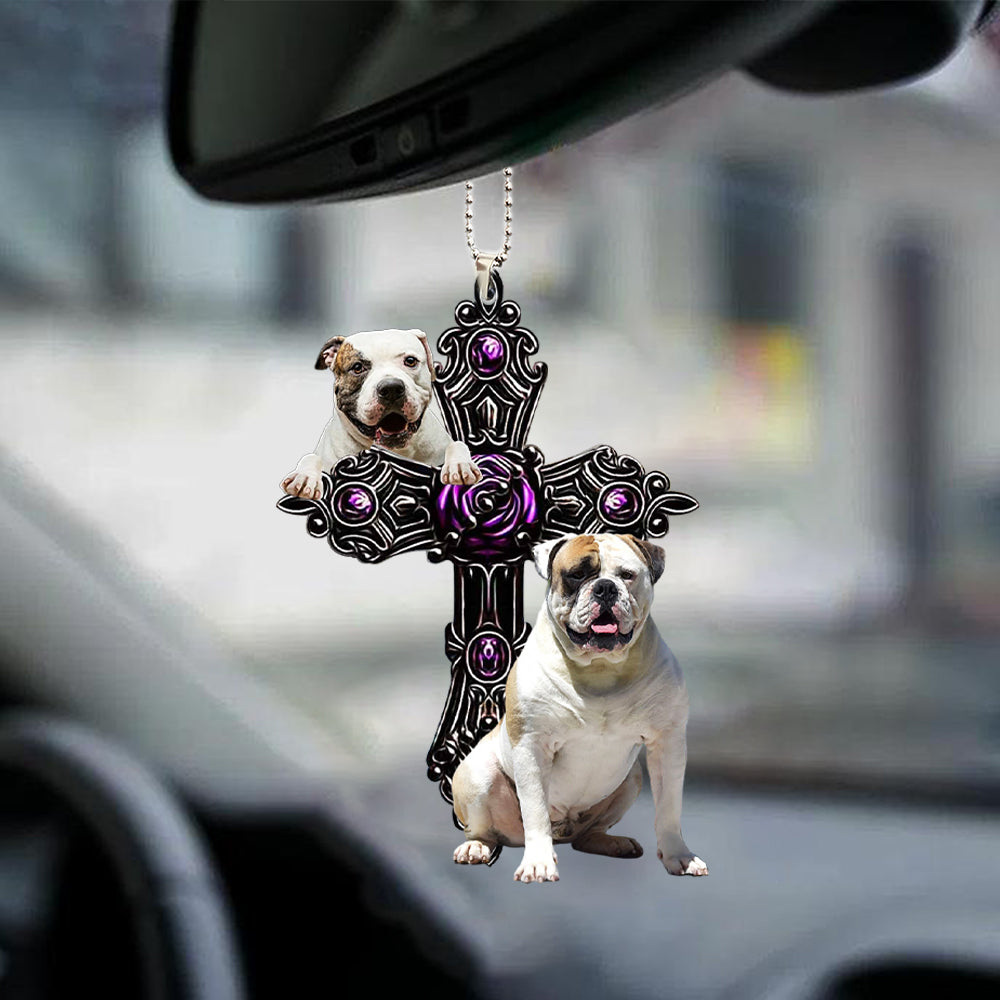 American Bulldog Pray For God Car Hanging Ornament Dog Pray For God Ornament Godmerch