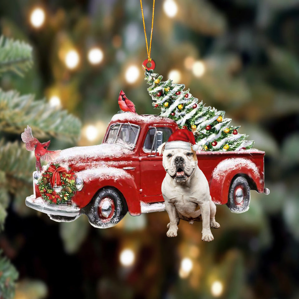 Ornament- American Bulldog-Cardinal & Truck Two Sided Ornament, Happy Christmas Ornament, Car Ornament