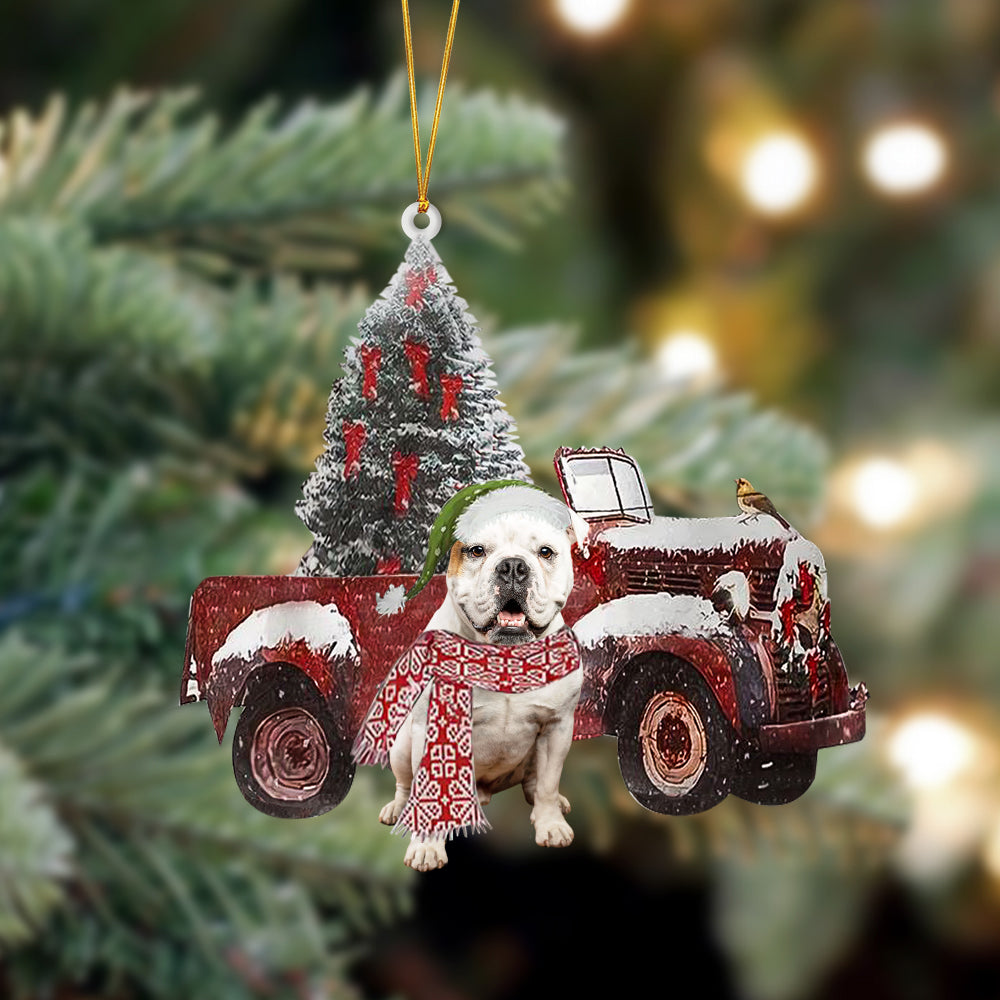 Ornament- American Bulldog-Christmas Truck Two Sided Ornament, Happy Christmas Ornament, Car Ornament