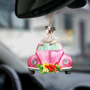 American Bulldog-Pink Hippie Car-Two Sided Ornament